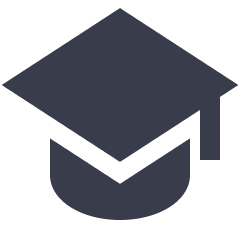 Dark blue graduation cap icon with a tassel on the right side.
